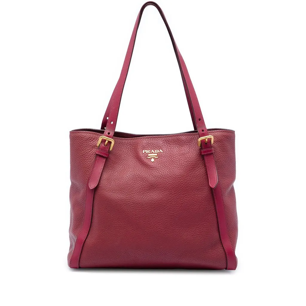 Prada Vitello Daino Shopping Tote Red Leather Very good - Front View