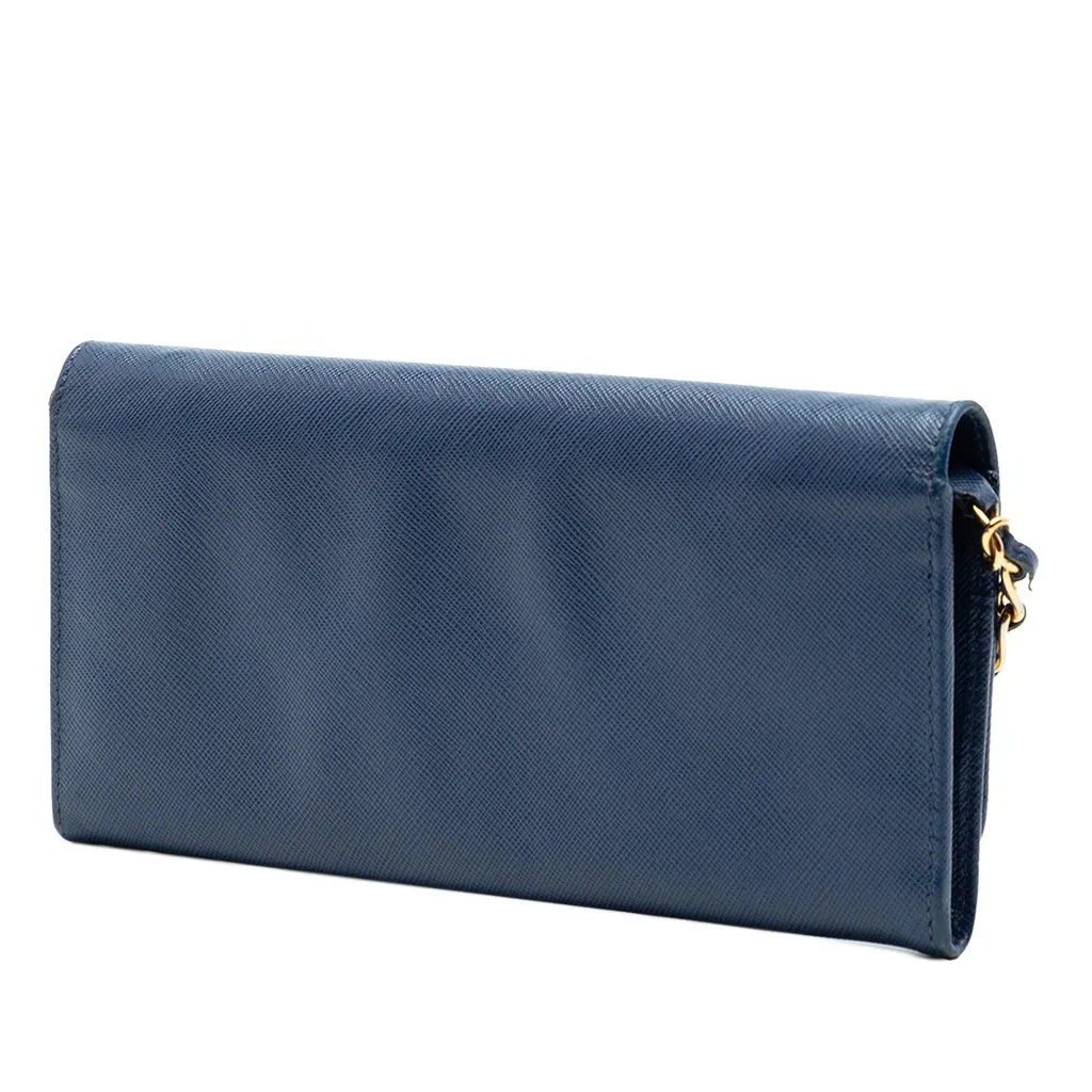 Prada Saffiano Wallet On Chain Blue Leather Very good - Back View