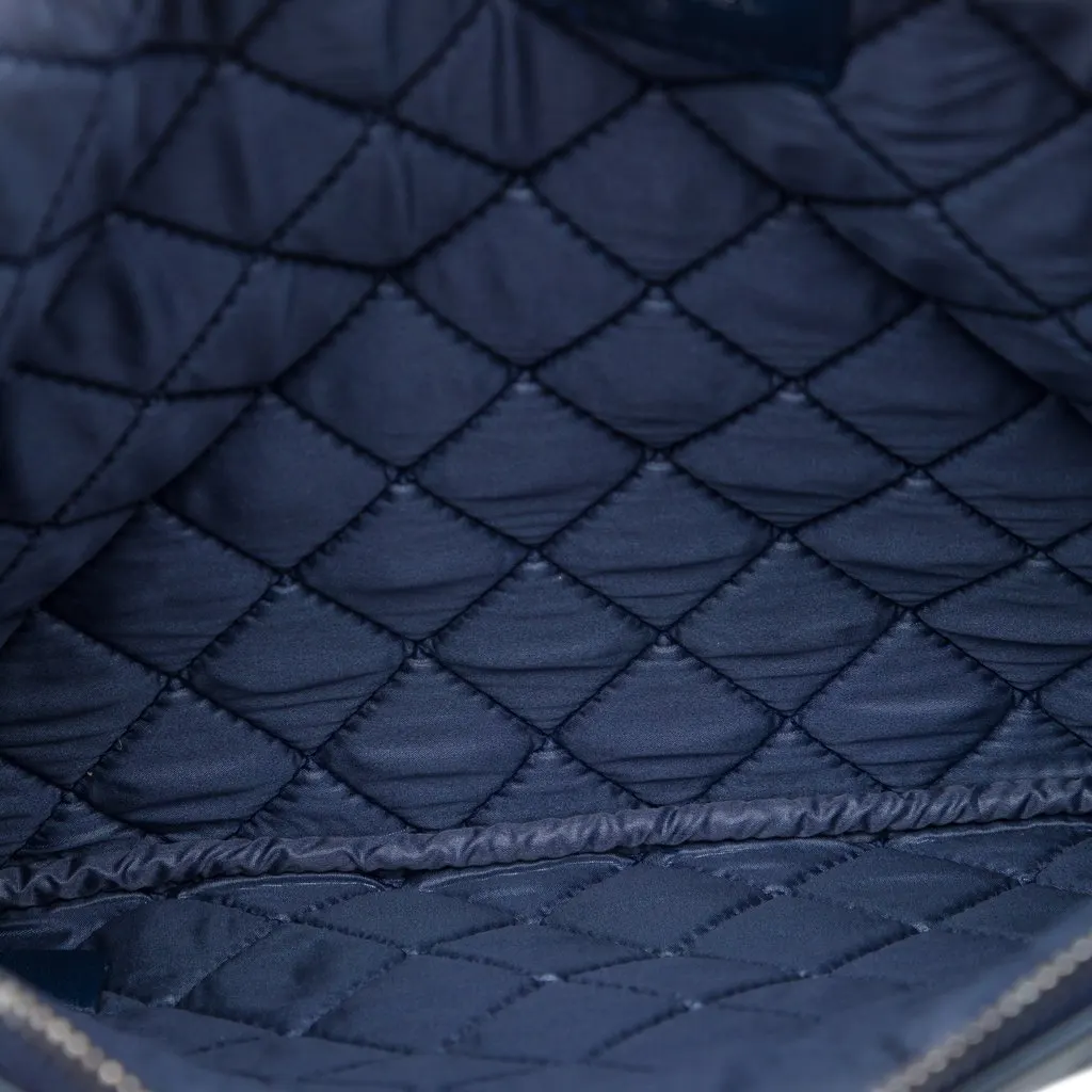 Chanel Medium Quilted Lambskin Boy O Case Clutch Blue Leather Very good - Model View