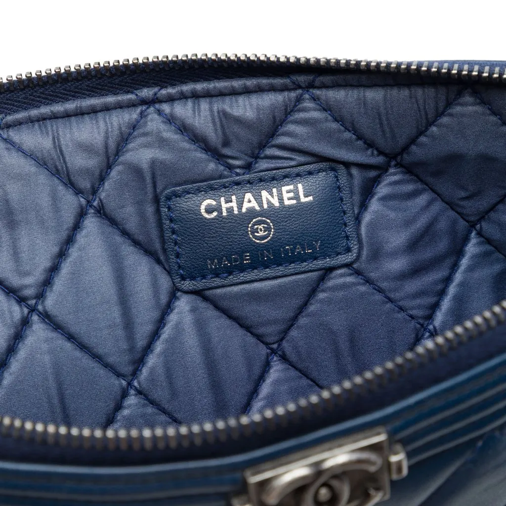 Chanel Medium Quilted Lambskin Boy O Case Clutch Blue Leather Very good - Box View