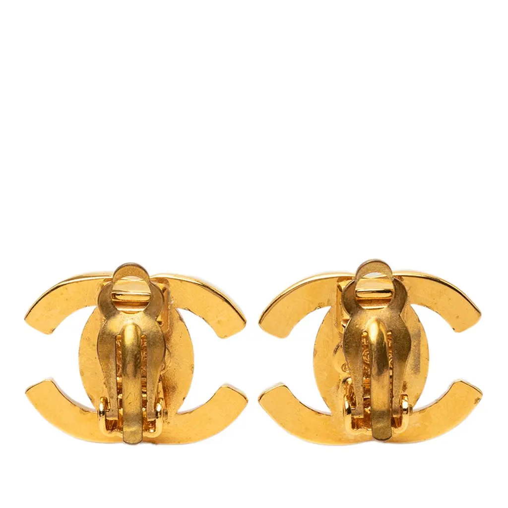 Chanel CC Gold Plated Turn Lock Clip On Earrings Gold Metal Very good - Back View