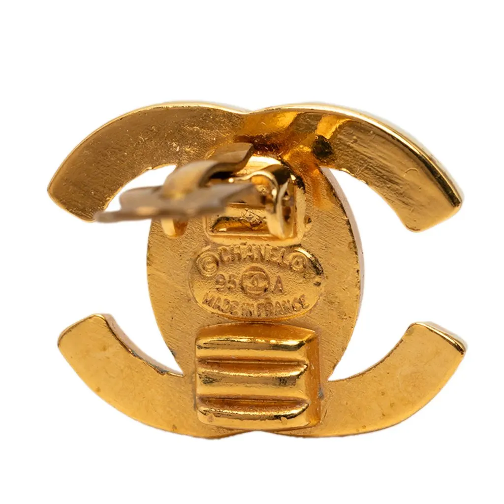 Chanel CC Gold Plated Turn Lock Clip On Earrings Gold Metal Very good - Inside View