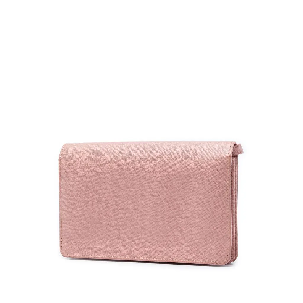 Prada Saffiano Wallet on Strap Pink Leather Very good - Back View