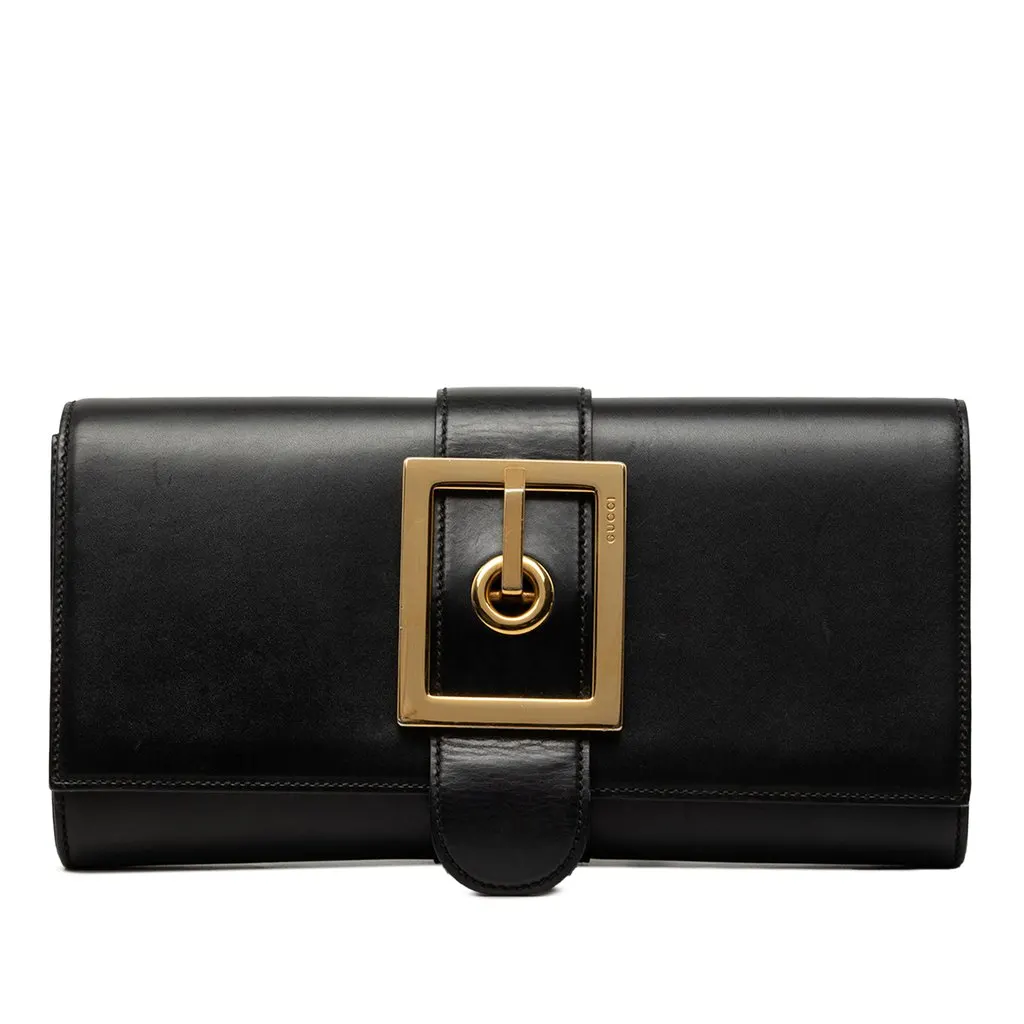Gucci Smooth Calfskin Lady Buckle Clutch Black Leather Very good - Front View