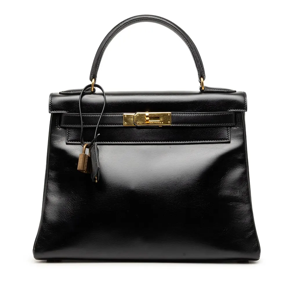 Hermès Box Calf Kelly Retourne 28 Black Leather Good - Front View