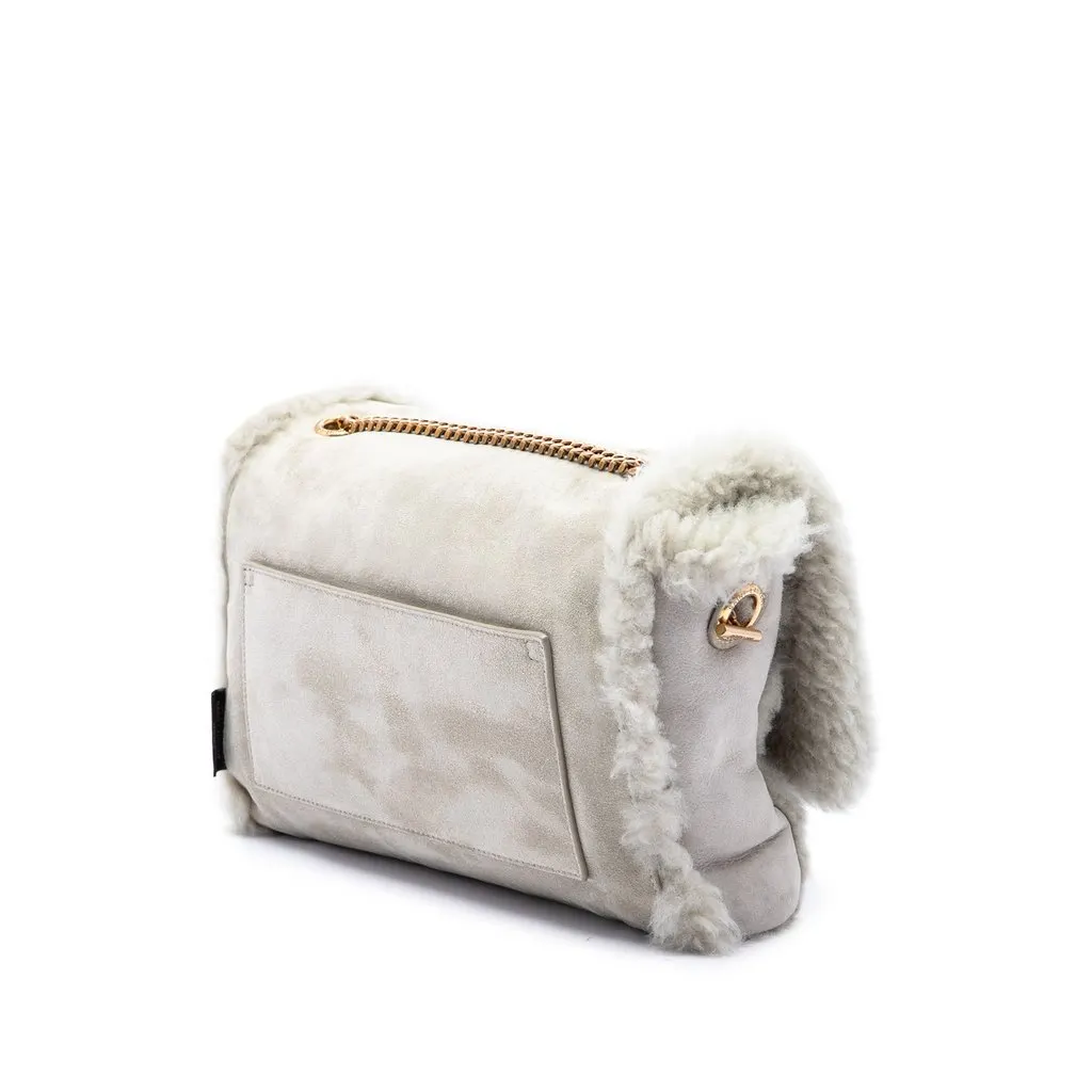 Saint Laurent Medium Shearling Monogram Kate Reversible Shoulder Bag Grey Shearling Very good - Back View