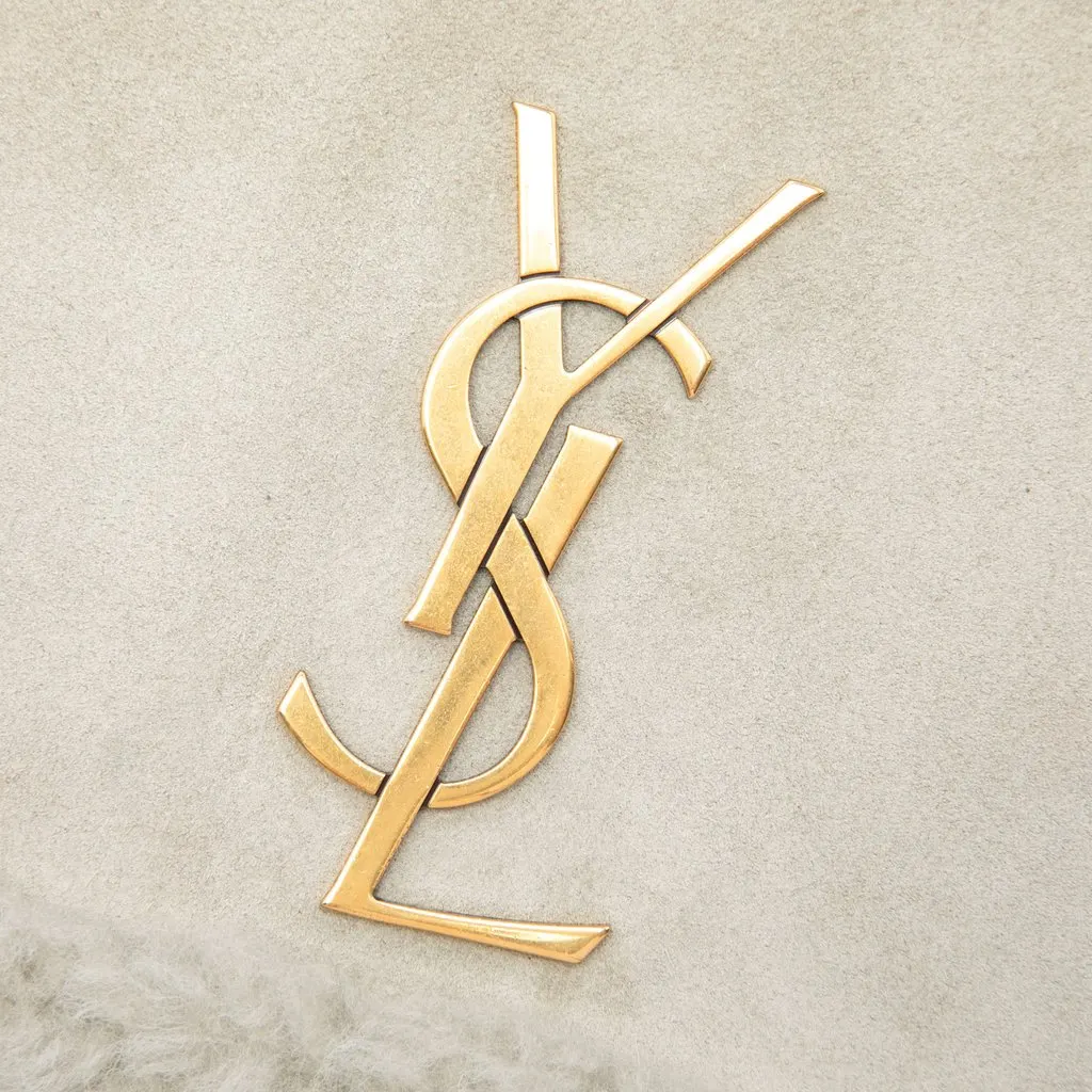 Saint Laurent Medium Shearling Monogram Kate Reversible Shoulder Bag Grey Shearling Very good - Box View