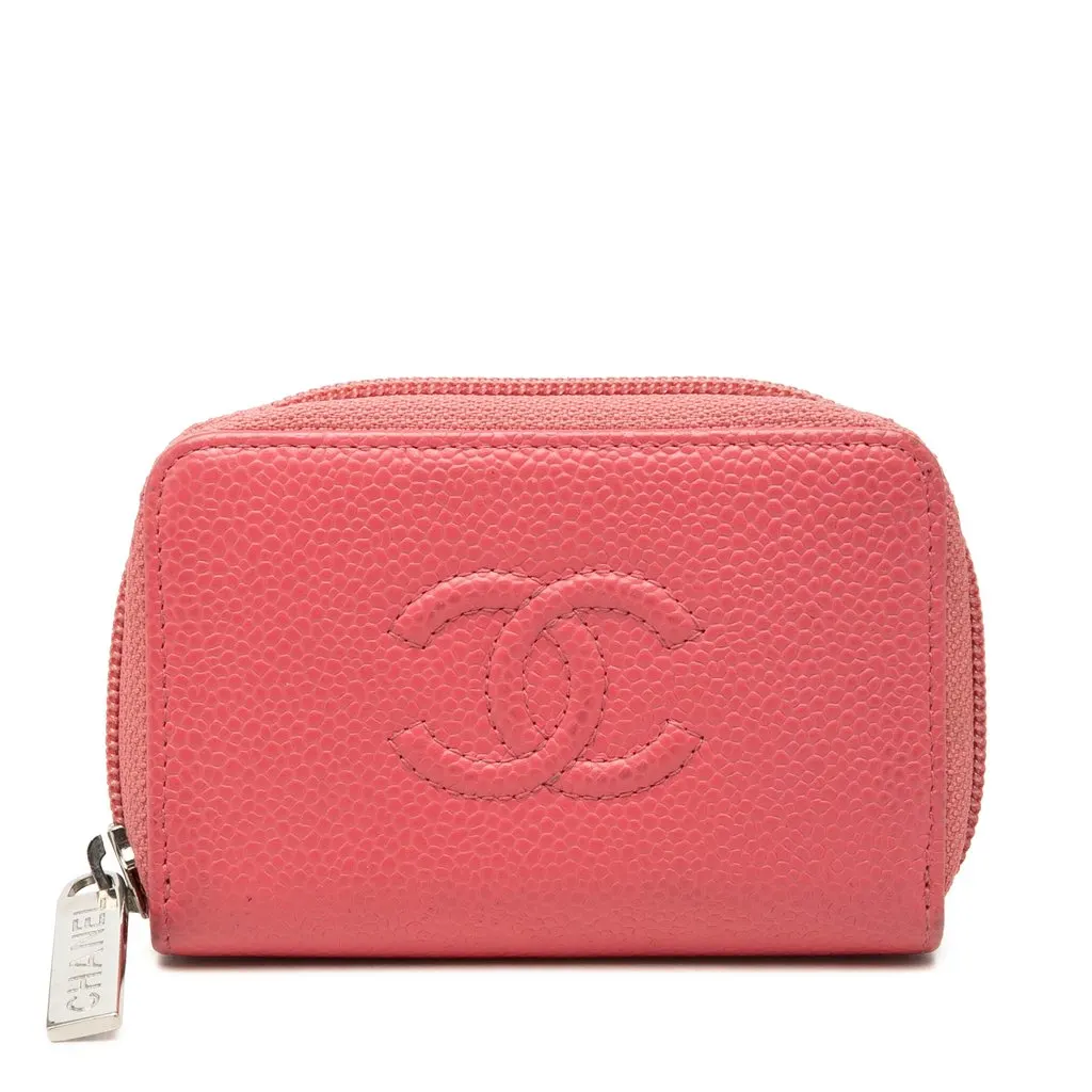 Chanel CC Caviar Zip Around Coin Purse Pink Leather Very good - Front View