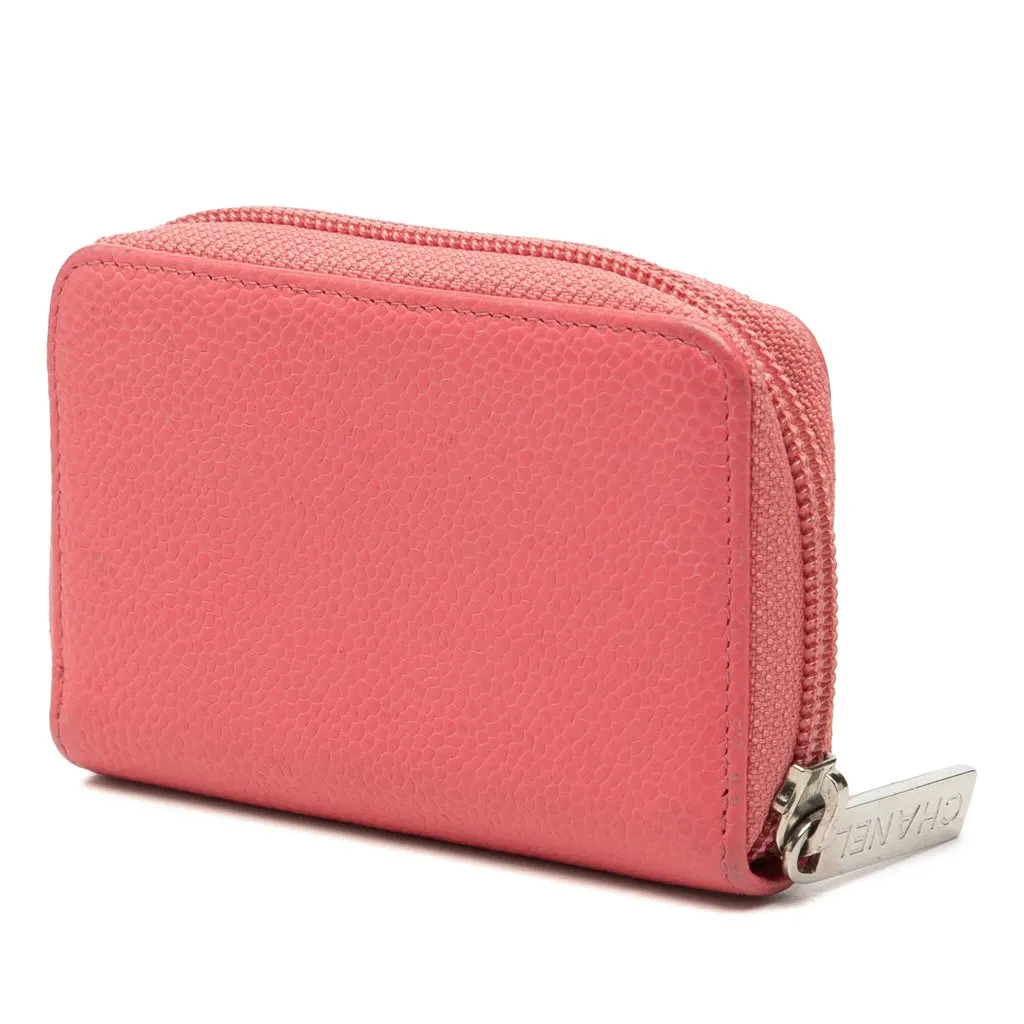 Chanel CC Caviar Zip Around Coin Purse Pink Leather Very good - Back View