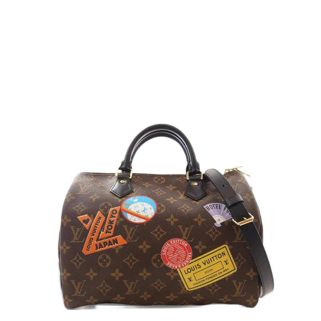 Louis Vuitton Monogram World Tour Speedy Bandouliere 30 Brown Canvas Very good - Front View