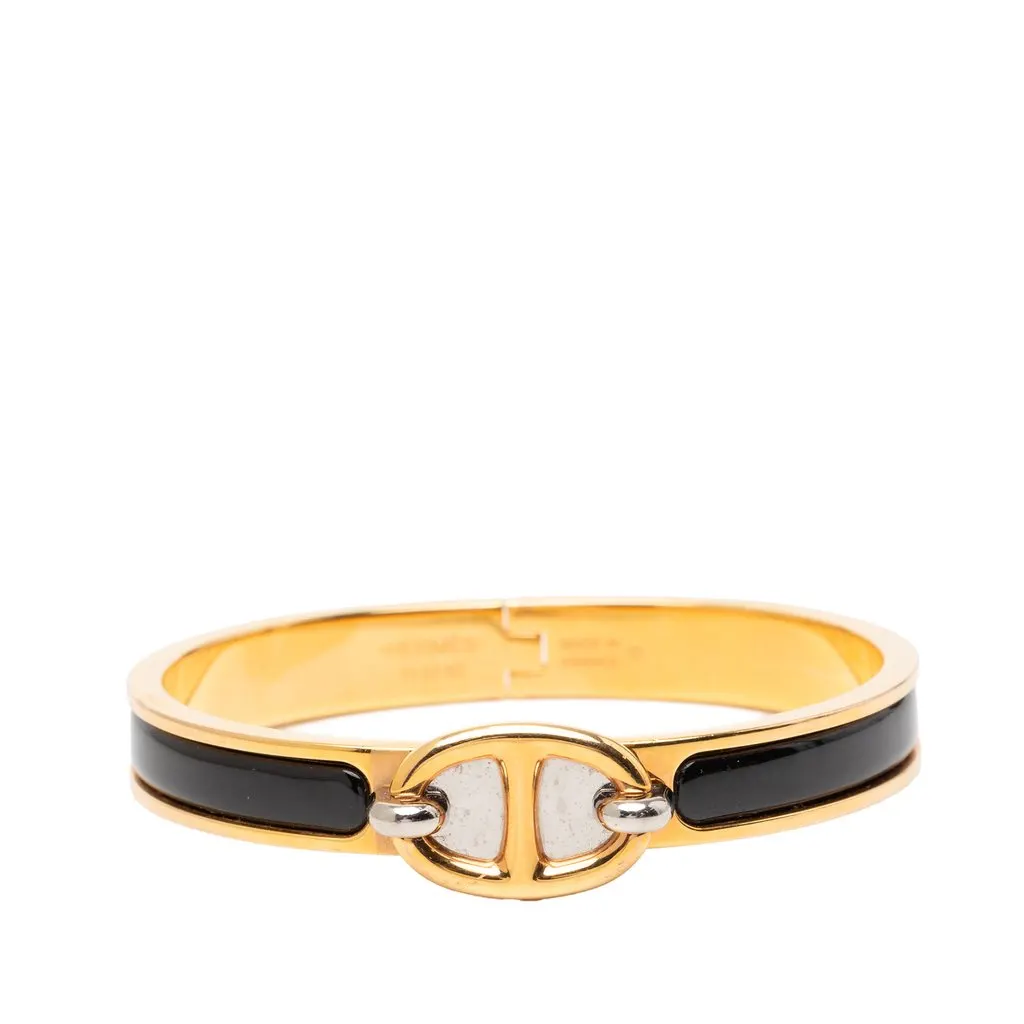 Hermès Mini Enamel Clic Chaine d Ancre Bracelet PM Black Very good - Front View