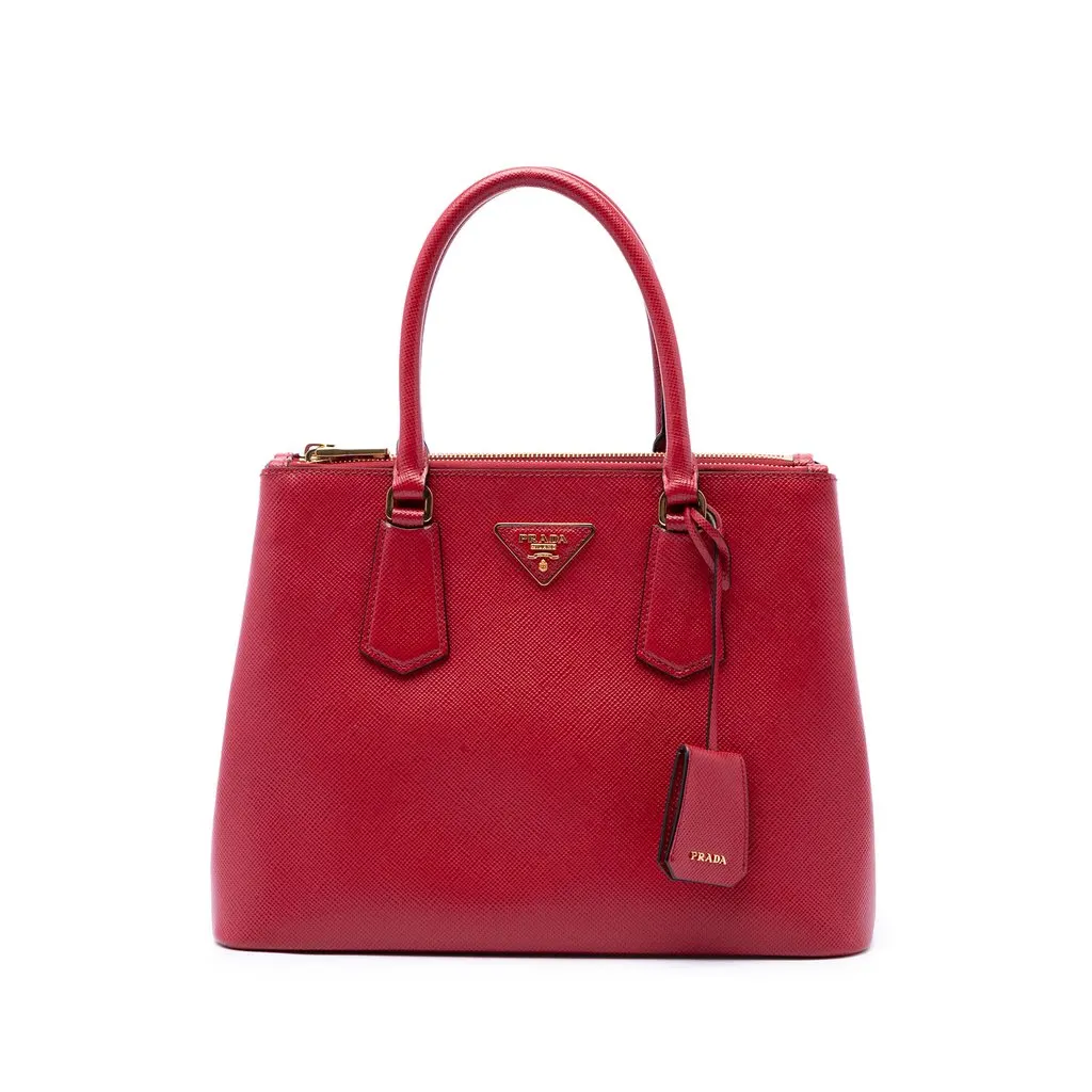 Prada Medium Saffiano Galleria Double Zip Satchel Red Leather Very good - Front View