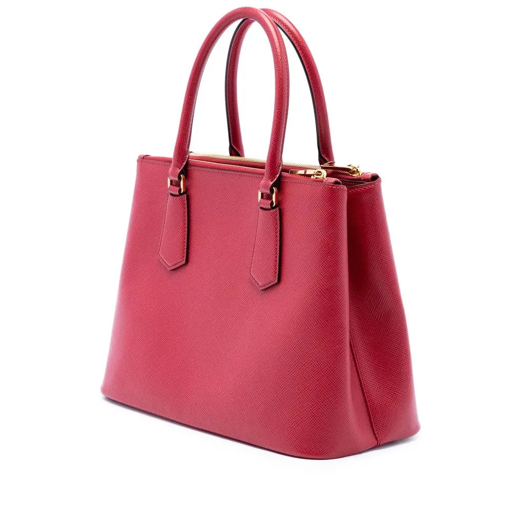 Prada Medium Saffiano Galleria Double Zip Satchel Red Leather Very good - Back View