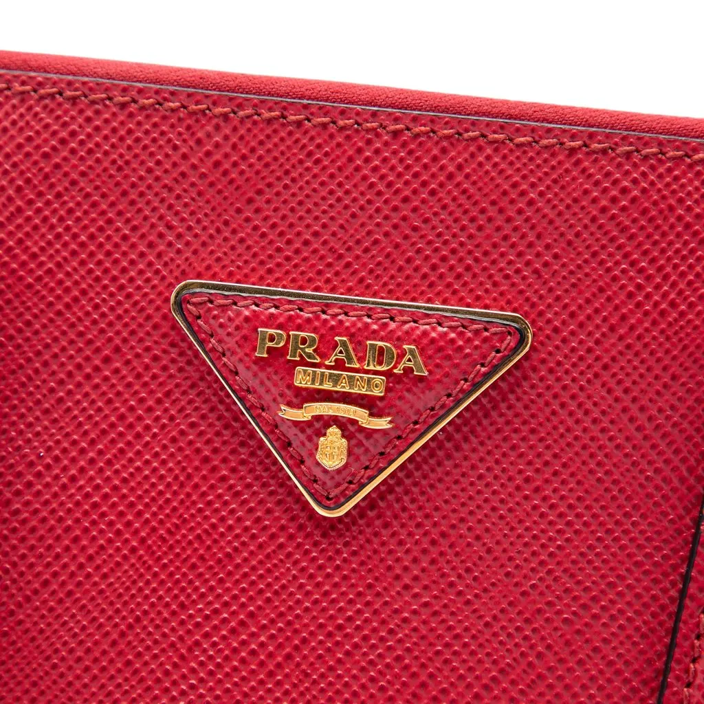 Prada Medium Saffiano Galleria Double Zip Satchel Red Leather Very good - Box View