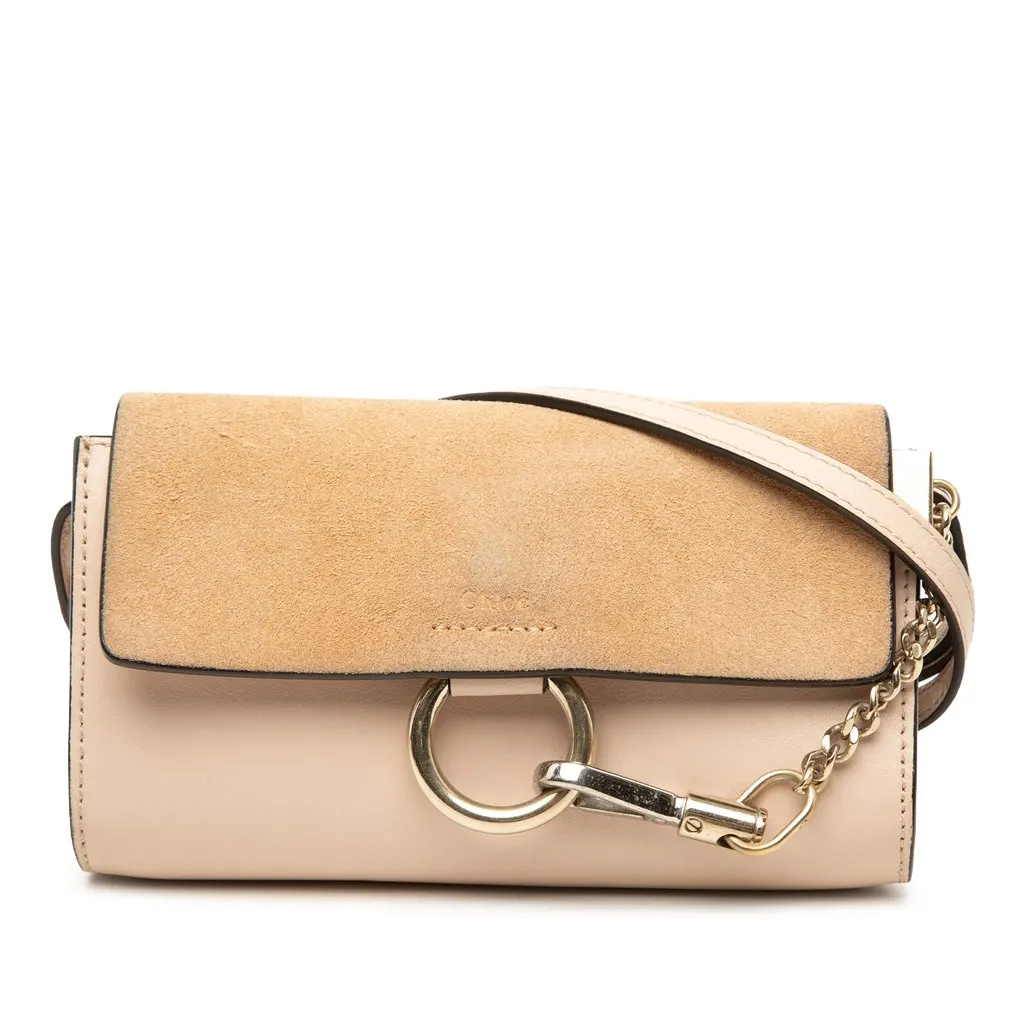 Chloé Mini Calfskin and Suede Faye Chain Crossbody Brown Leather Very good - Front View