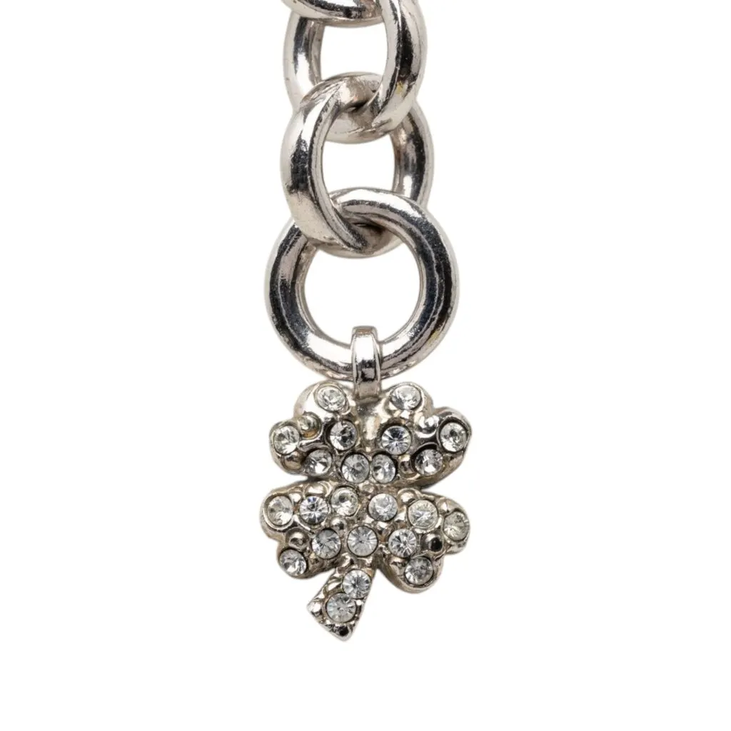 Chanel CC Brass Strass Pendant Necklace Silver Metal Very good - Back View