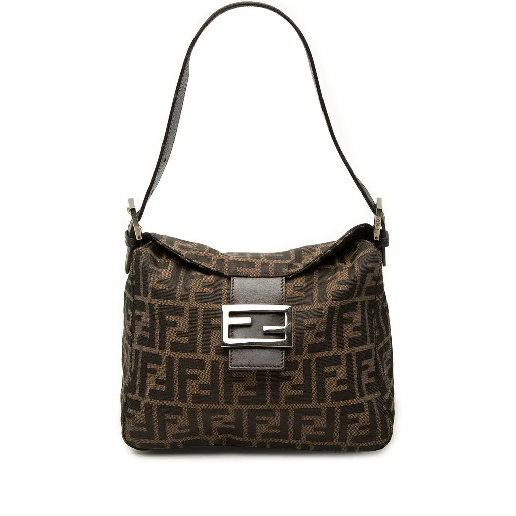 Fendi Zucca Canvas Double Flap Shoulder Bag Brown Canvas Good - Front View