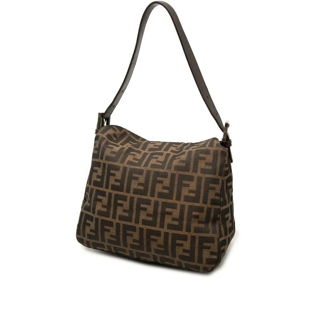Fendi Zucca Canvas Double Flap Shoulder Bag Brown Canvas Good - Back View