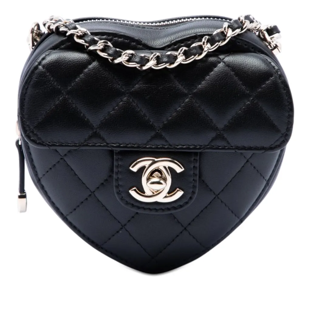 Chanel Mini Lambskin CC in Love Heart Crossbody Black Leather Very good - Front View