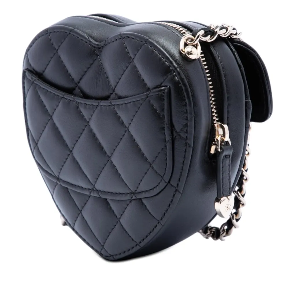 Chanel Mini Lambskin CC in Love Heart Crossbody Black Leather Very good - Back View