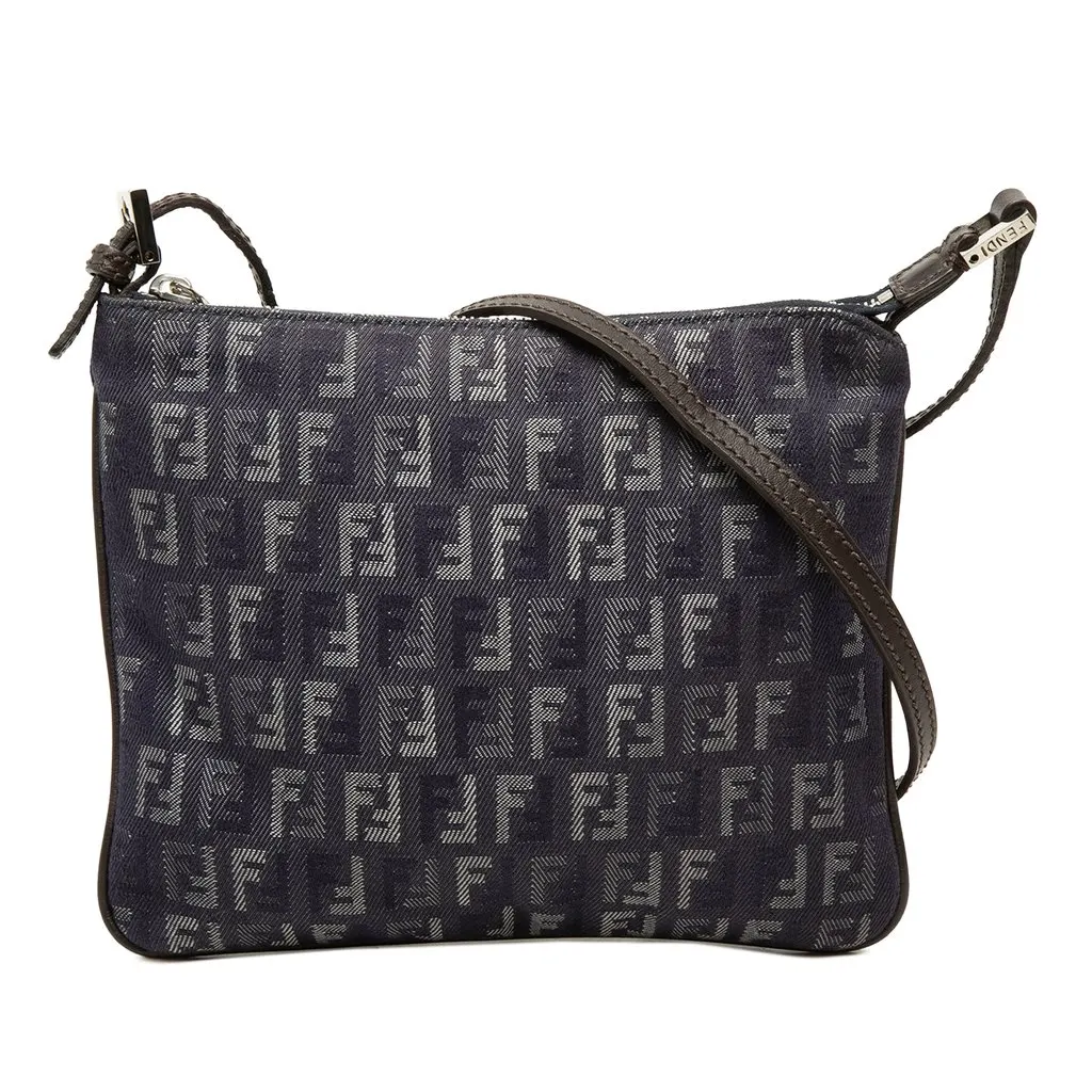 Fendi Zucchino Denim Crossbody Blue Denim Good - Front View