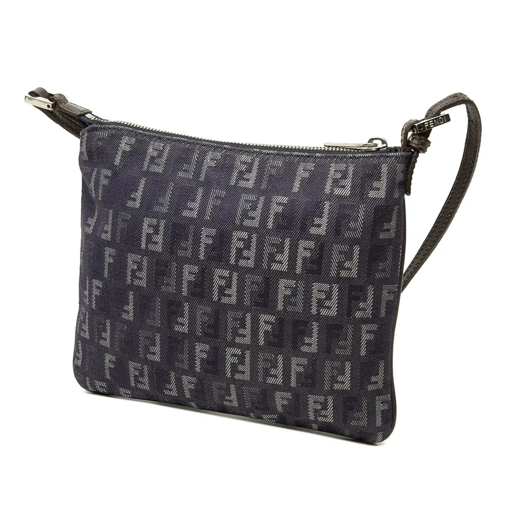 Fendi Zucchino Denim Crossbody Blue Denim Good - Back View