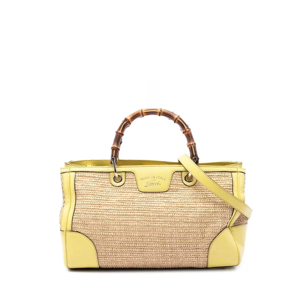 Gucci Medium Raffia Bamboo Shopper Satchel Beige Very good - Front View