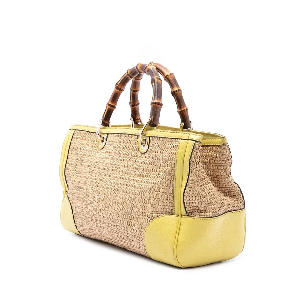 Gucci Medium Raffia Bamboo Shopper Satchel Beige Very good - Back View