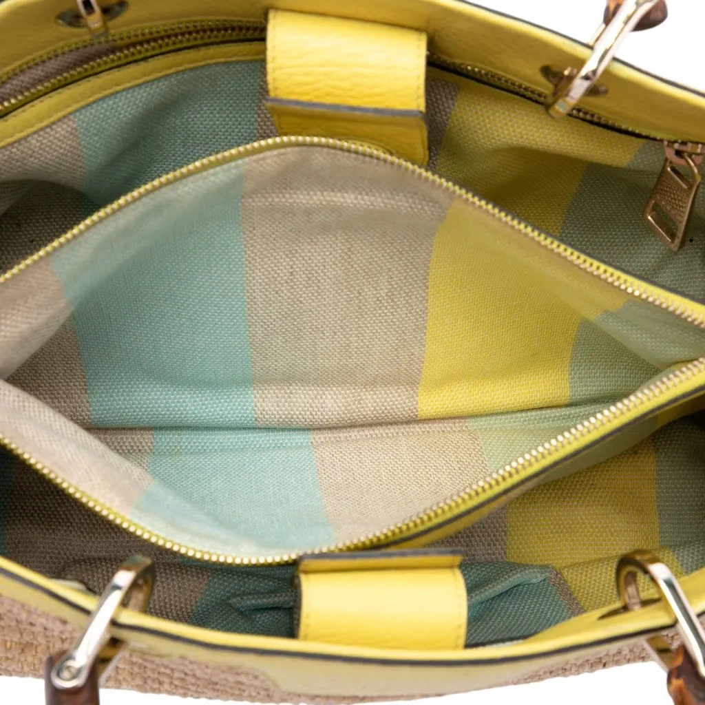 Gucci Medium Raffia Bamboo Shopper Satchel Beige Very good - Model View