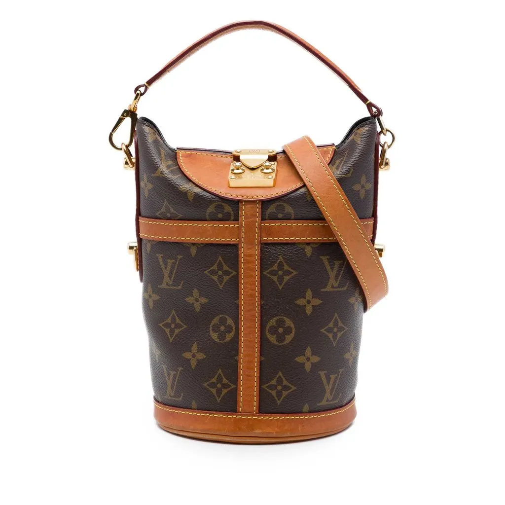 Louis Vuitton Monogram Duffle Bucket Bag Brown Good - Front View