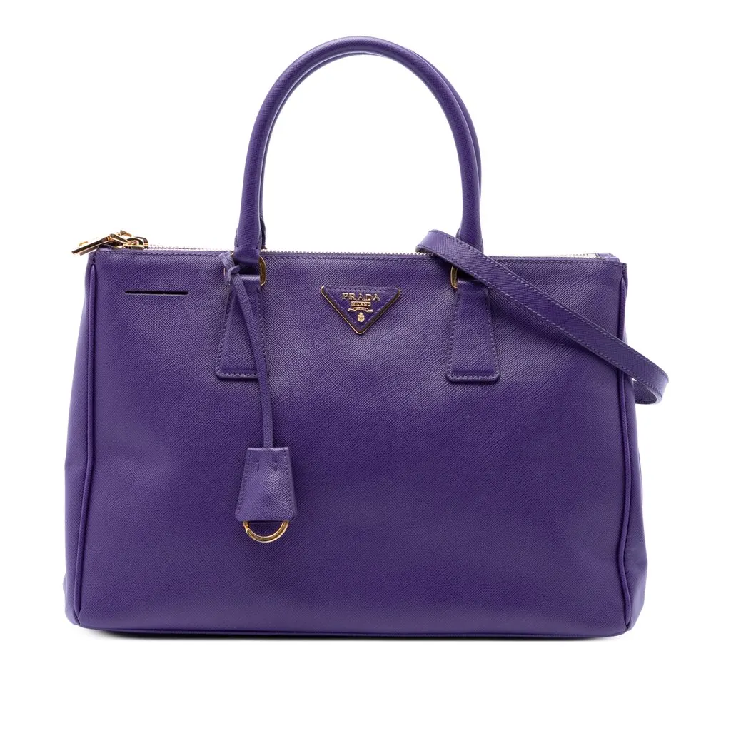 Prada Medium Saffiano Lux Galleria Double Zip Satchel Purple