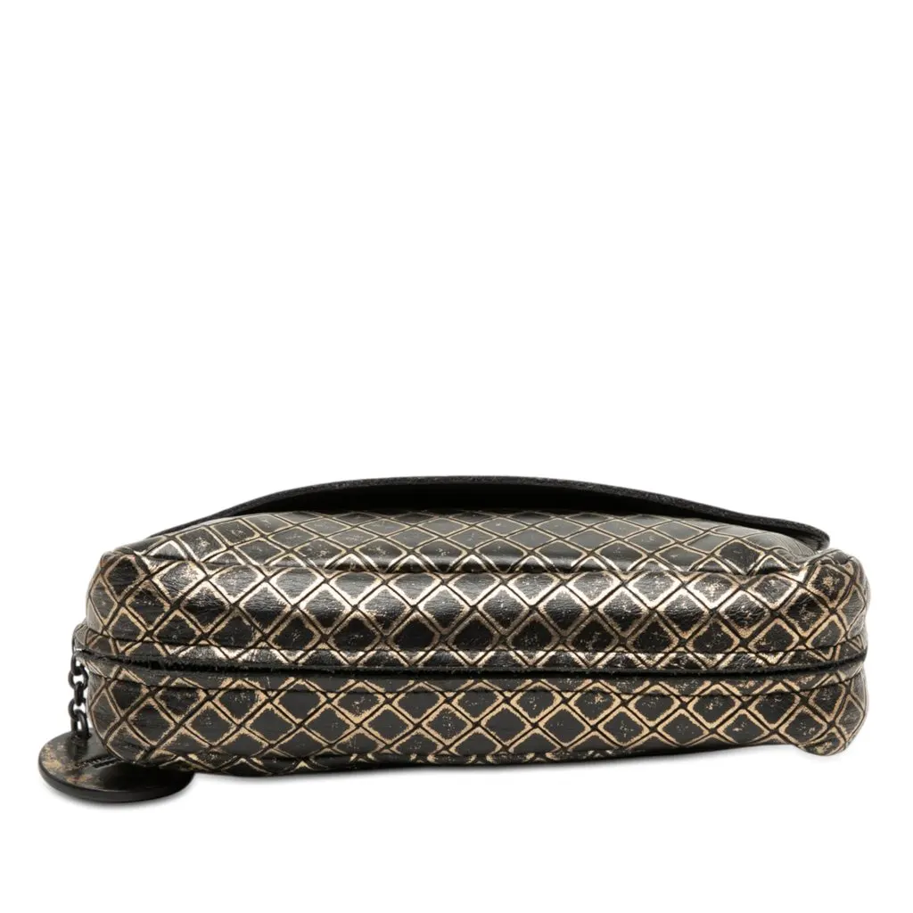 Bottega Veneta Metallic Calfskin Intrecciomirage Chain Flap Crossbody Gold Leather Very good - Inside View