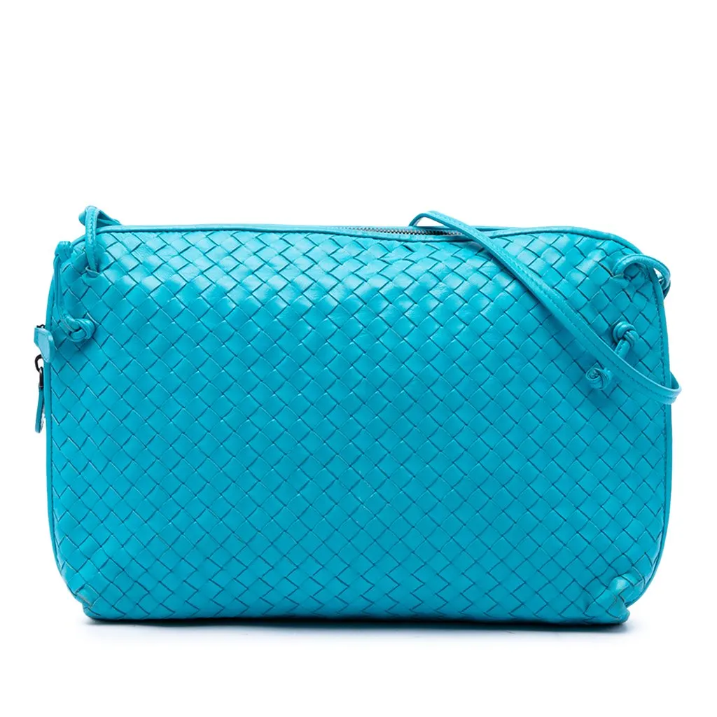 Bottega Veneta Large Nappa Intrecciato Nodini Crossbody Blue Leather Very good - Front View