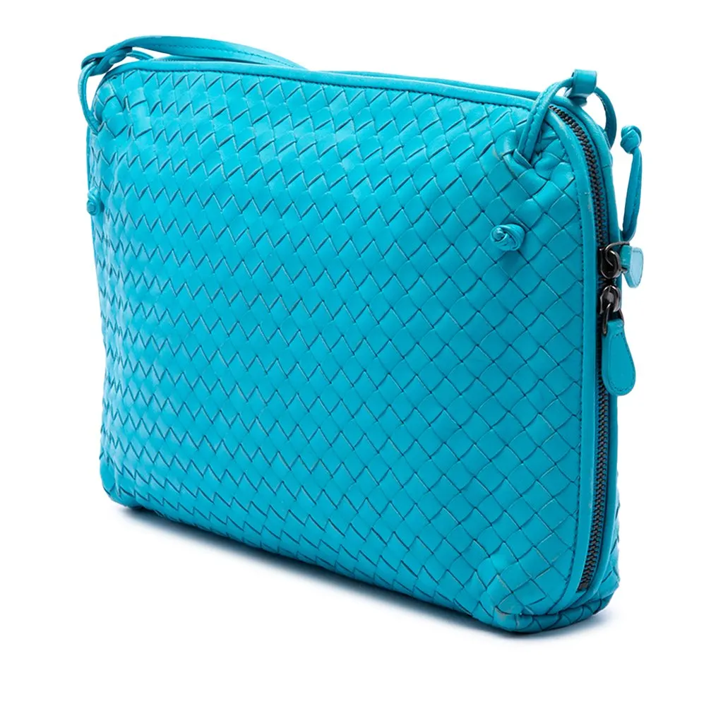 Bottega Veneta Large Nappa Intrecciato Nodini Crossbody Blue Leather Very good - Back View
