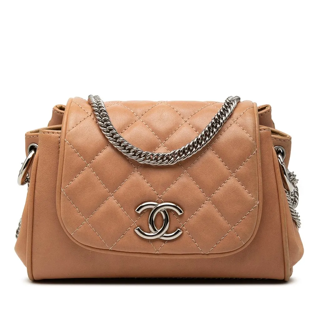 Chanel Washed Lambskin Bijoux Chain Accordion Flap Beige Leather Very good - Front View