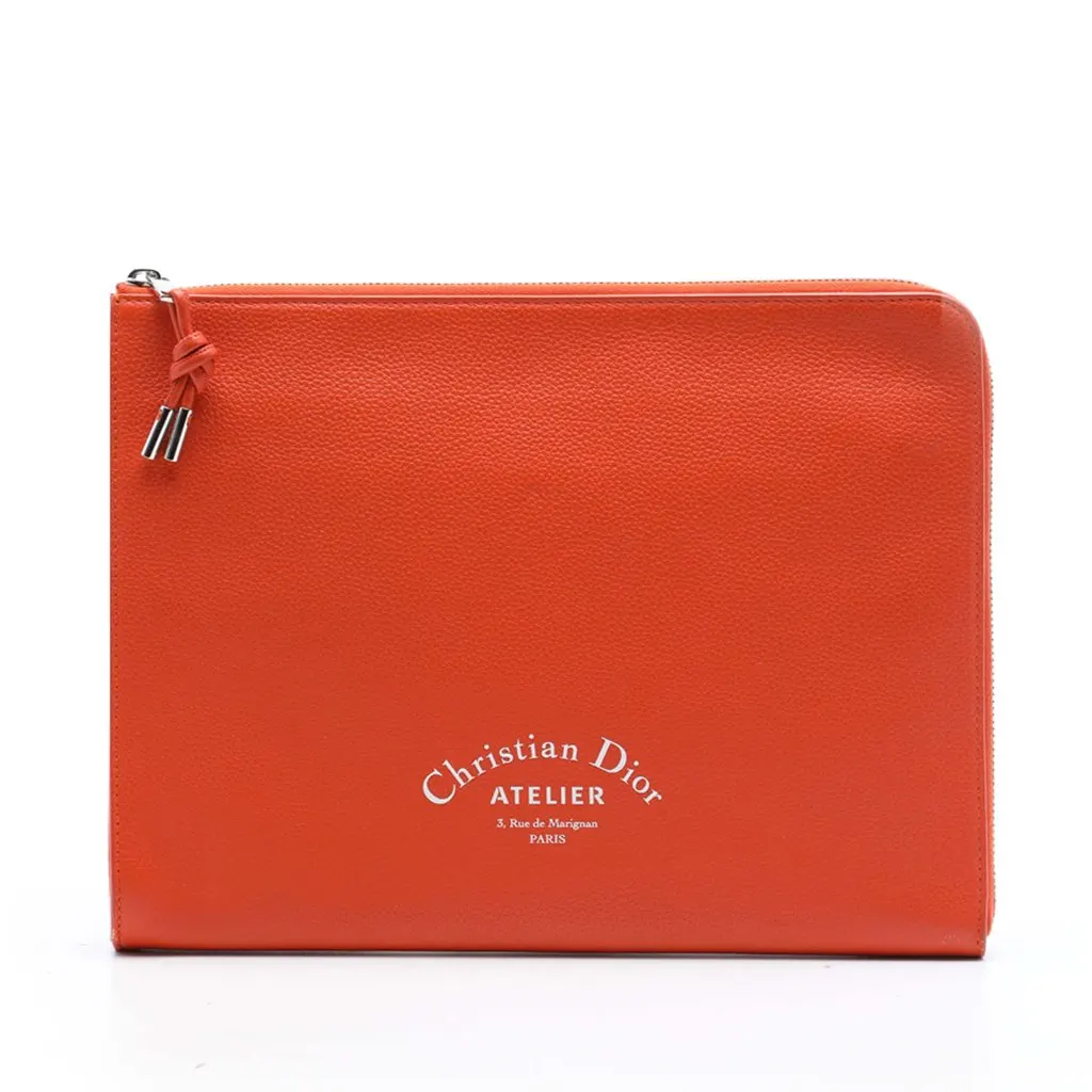 Dior Grained Calfskin Atelier Clutch Orange Leather Very good - Front View