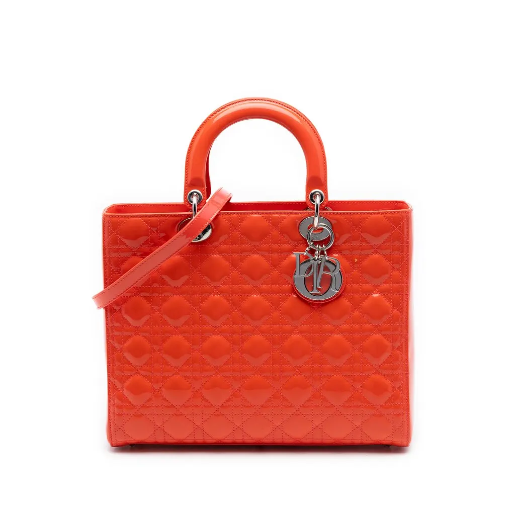 Dior Large Patent Cannage Lady Dior Orange Leather Very good - Front View