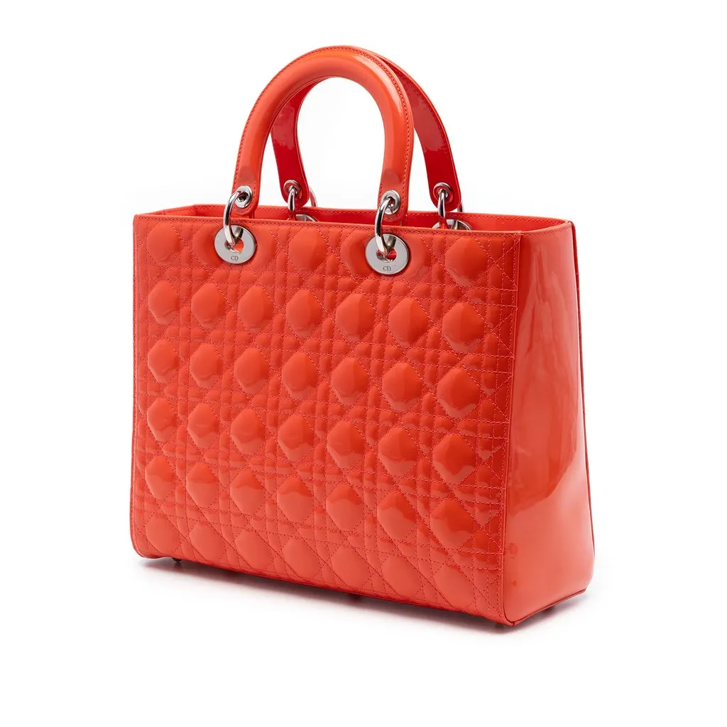 Dior Large Patent Cannage Lady Dior Orange Leather Very good - Back View