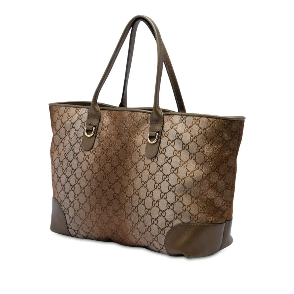Gucci GG Lurex Heart Bit Tote Brown Canvas Good - Back View