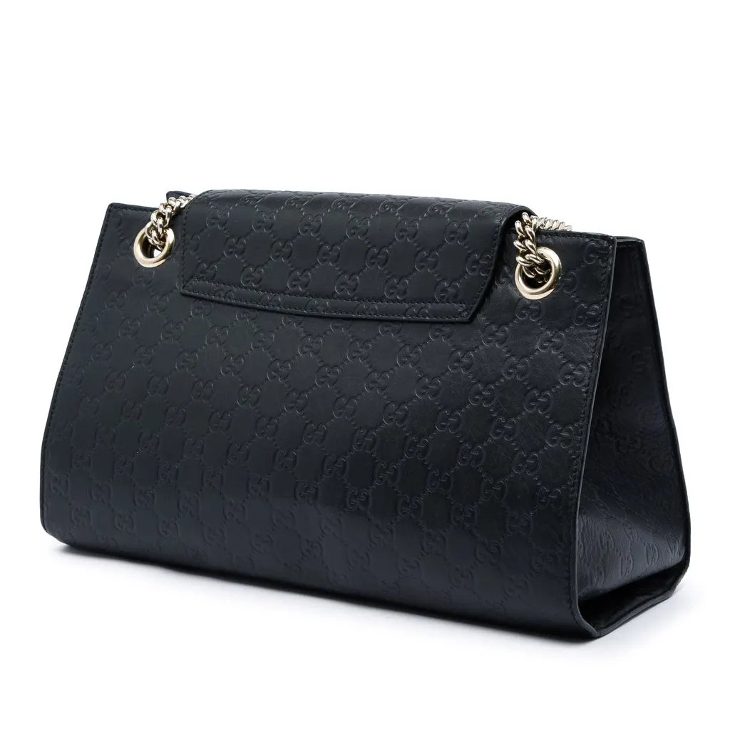 Gucci Large Guccissima Emily Shoulder Bag Black Leather Good - Back View