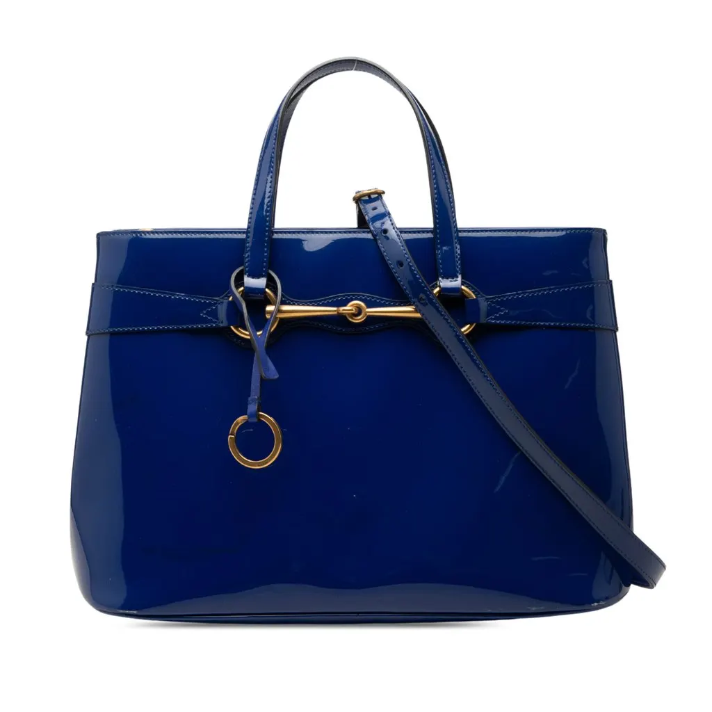 Gucci Patent Bright Bit Satchel Blue Leather Very good - Front View