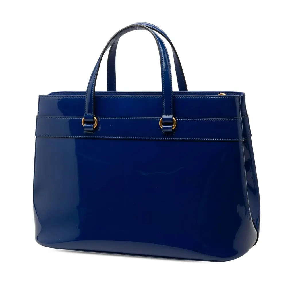 Gucci Patent Bright Bit Satchel Blue Leather Very good - Back View
