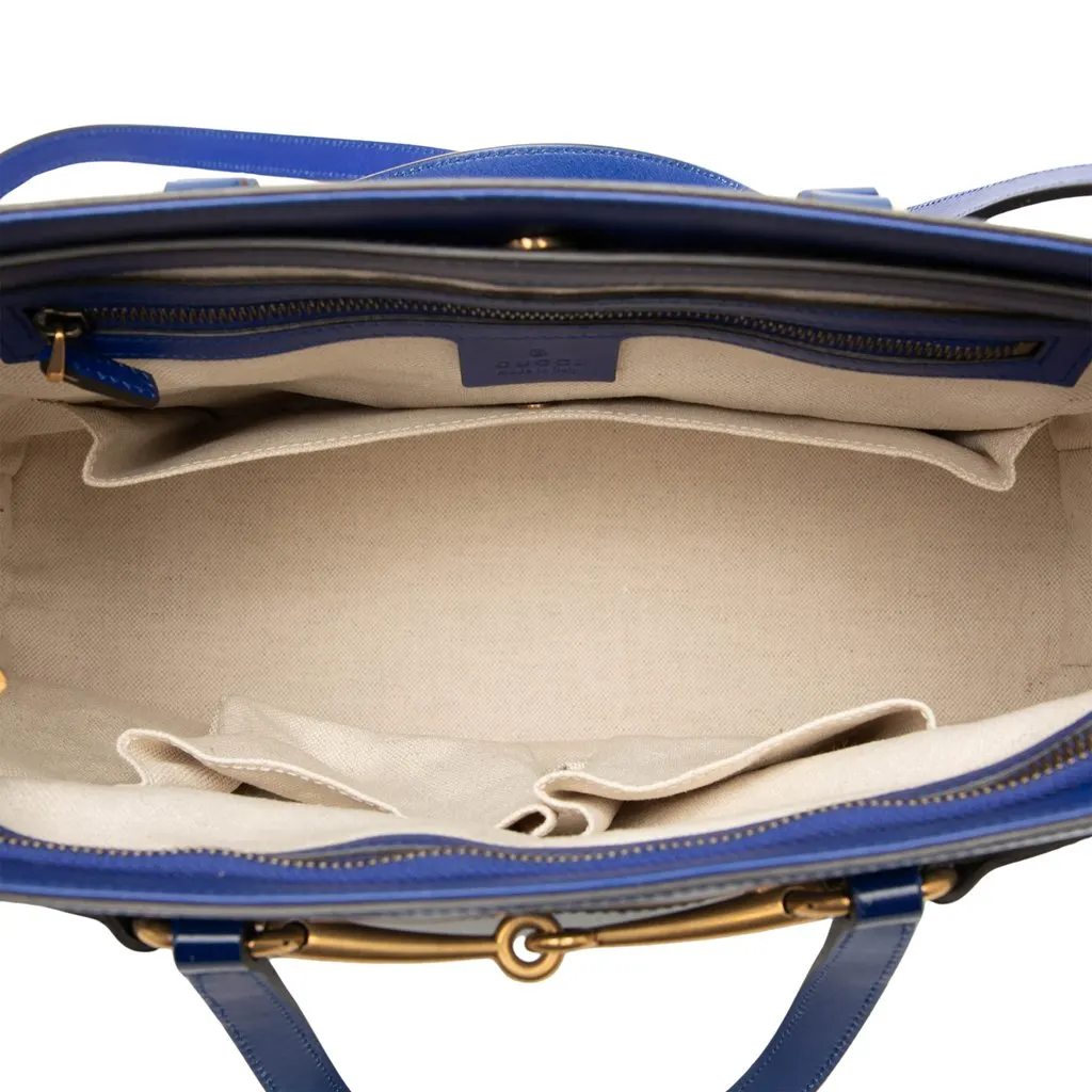 Gucci Patent Bright Bit Satchel Blue Leather Very good - Model View