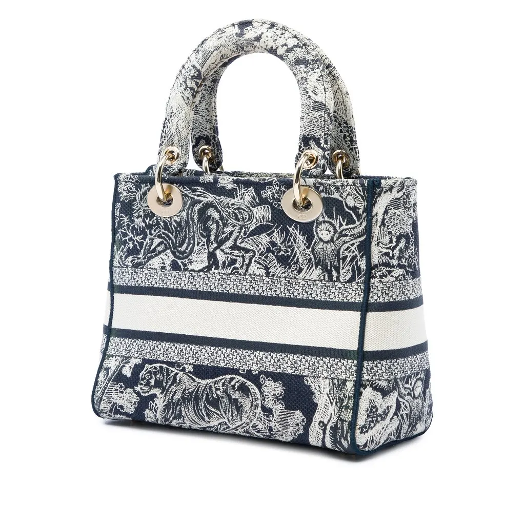 Dior Medium Embroidered Canvas Toile de Jouy Lady D Lite Blue Very good - Back View