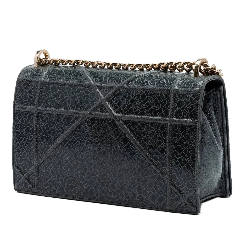Dior Medium Crackled Deerskin Diorama Flap Black Leather Very good - Back View