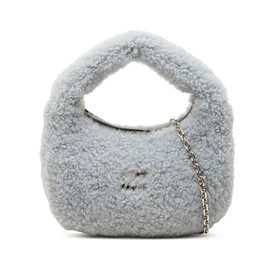 Miu Miu Mini Shearling Wander Satchel Blue Fur Very good - Front View