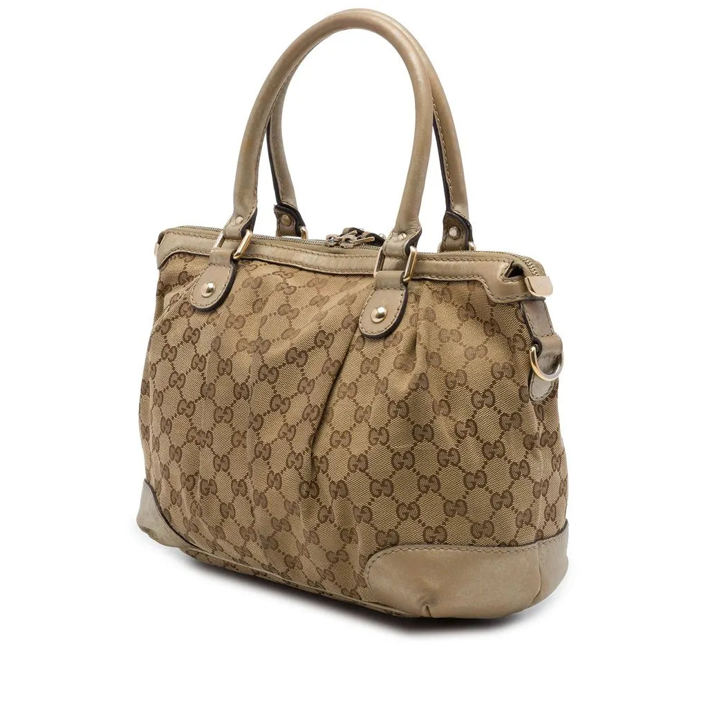 Gucci GG Canvas Sukey Satchel Beige Canvas Good - Back View