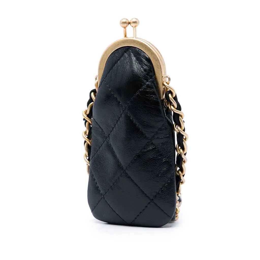 Chanel CC Quilted Lambskin Lipstick Case on Chain Black Leather Very good - Back View