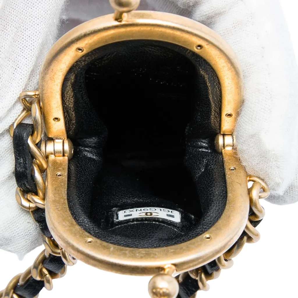 Chanel CC Quilted Lambskin Lipstick Case on Chain Black Leather Very good - Model View