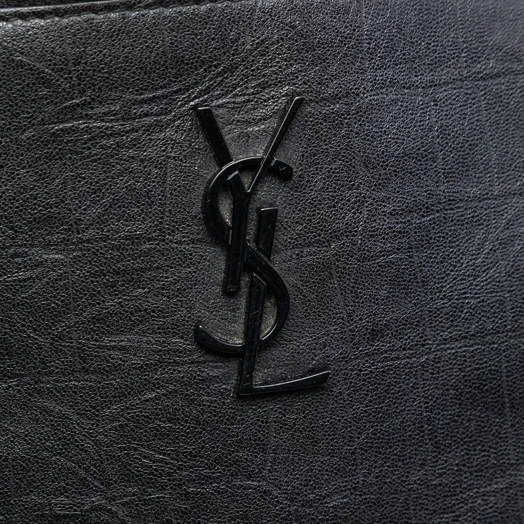 Saint Laurent Croc Embossed Leather Monogram Zip Pouch Black Leather Very good - Box View